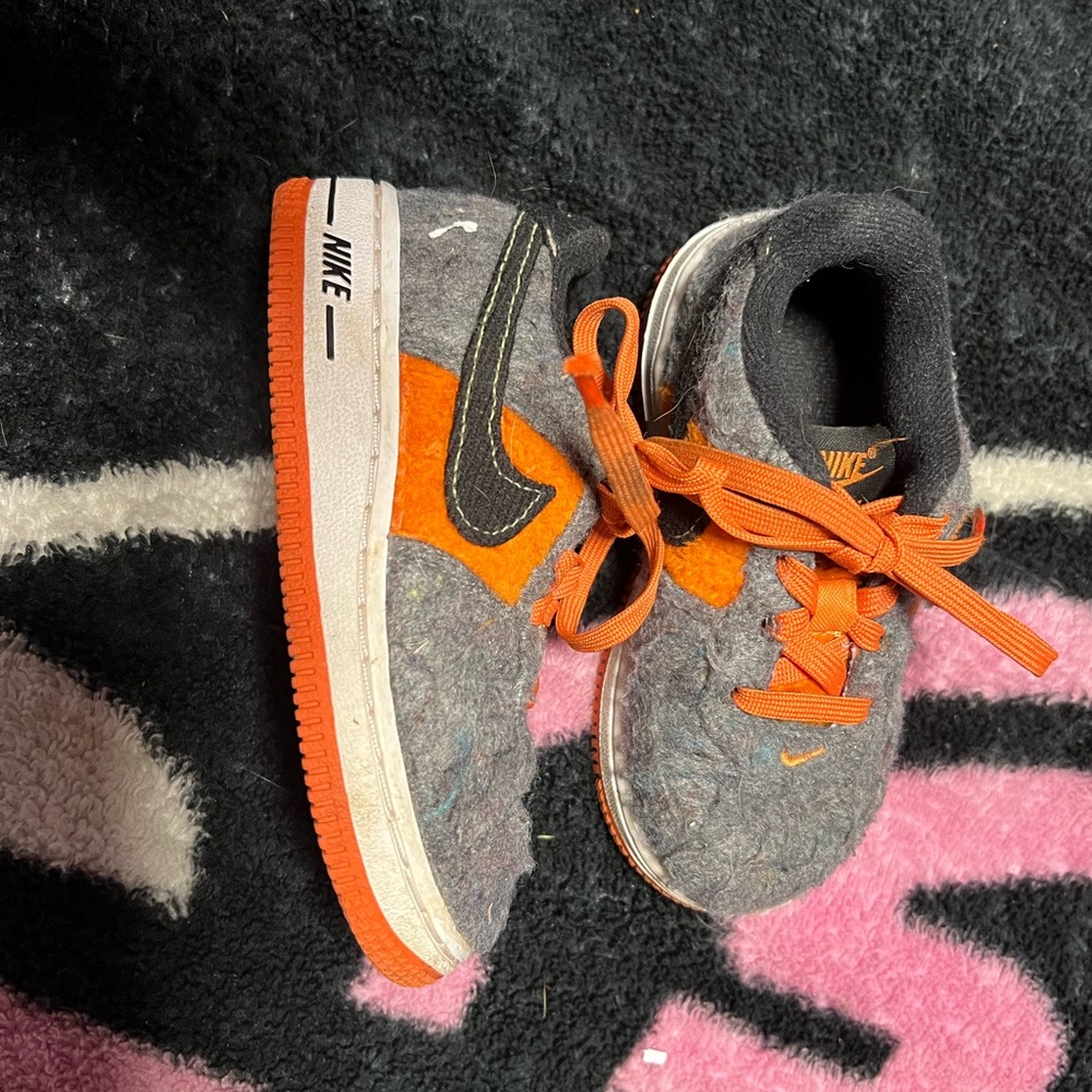 Nike Orange and Gray Low-Top Air Force 1
Kids size 8